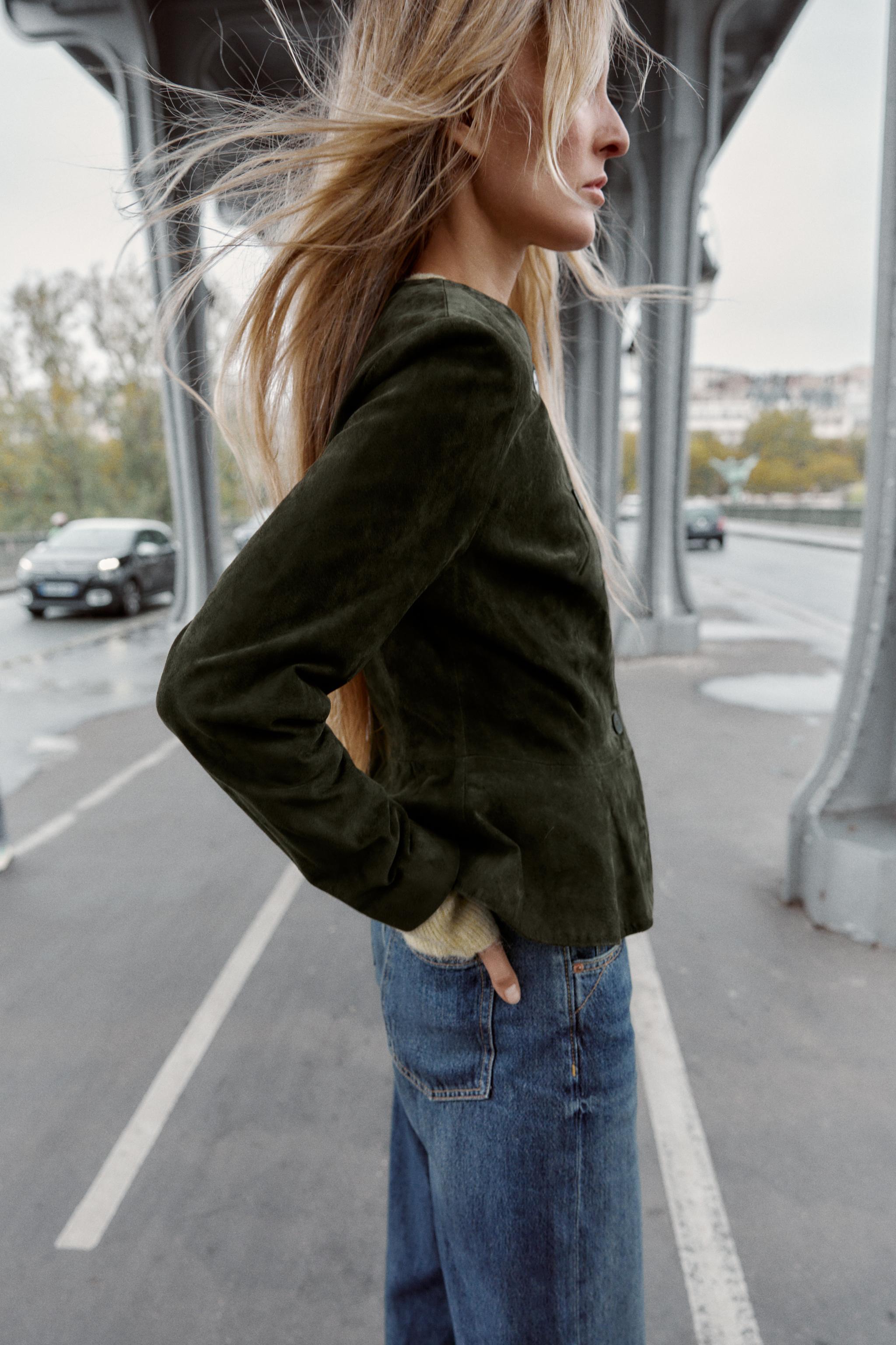 100% LEATHER FLARED HEM JACKET